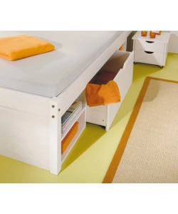 Letto matrimoniale con contenitori e comodini estraibili con ruote "Till" bianco 180x200 cm